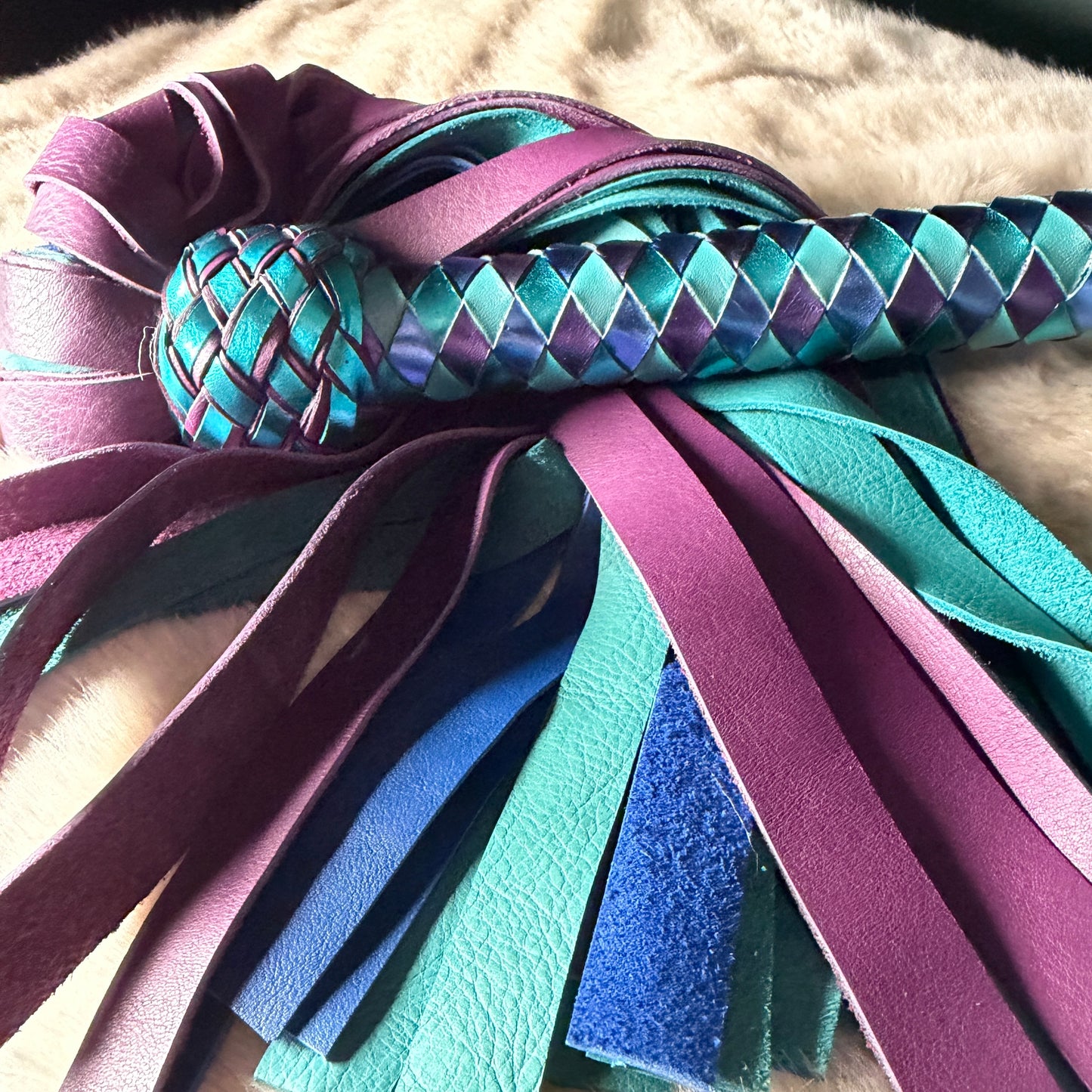 The Siren | Teal Purple Blue Cowhide Flogger