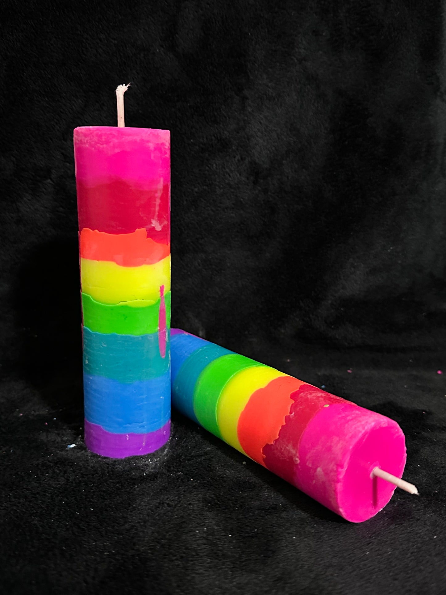 Rainbow Stripe UV Reactive Soy Pouring Pillar Wax Play Candle