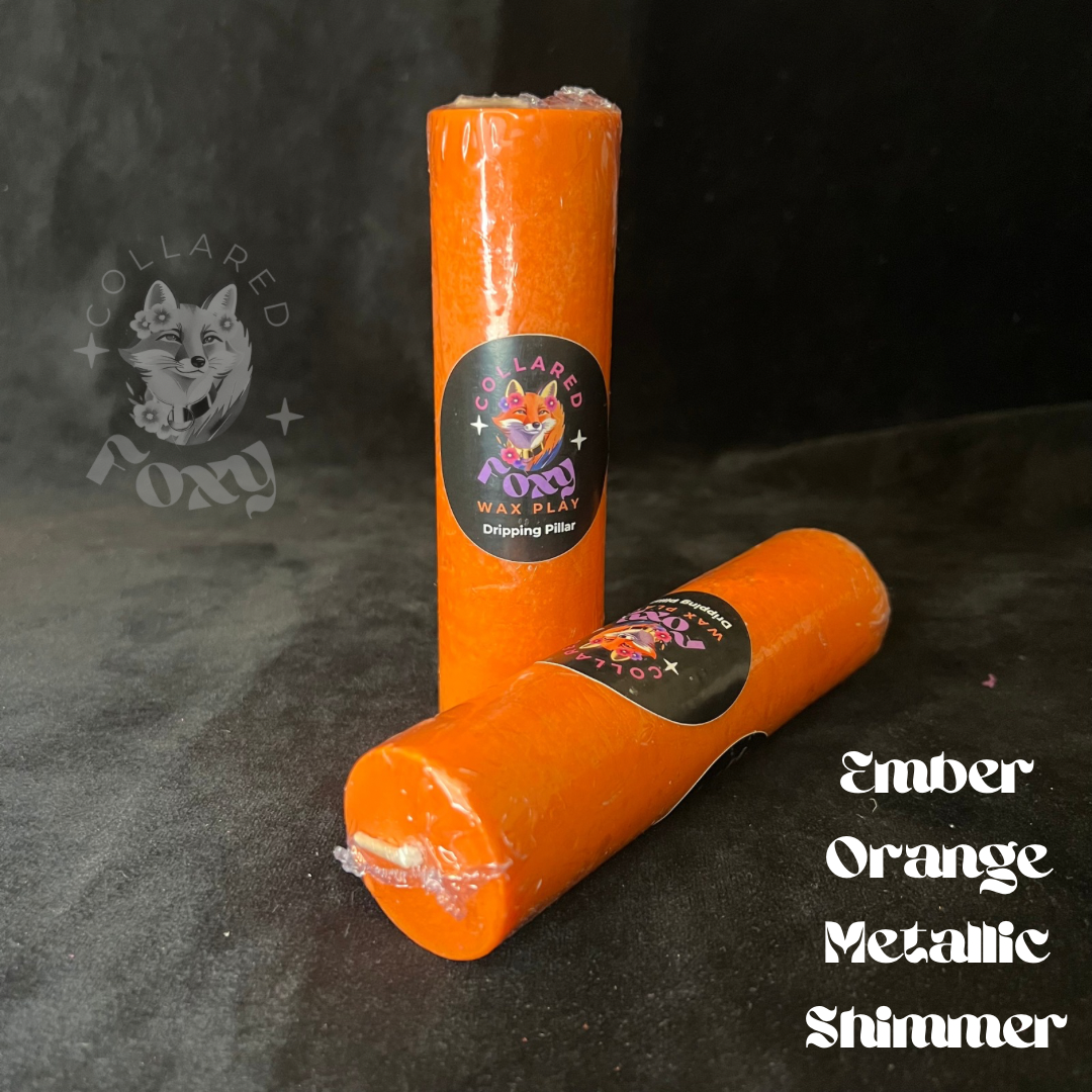 Ember Orange Metallic Shimmer Paraffin Dripping Pillar Wax Play Candle
