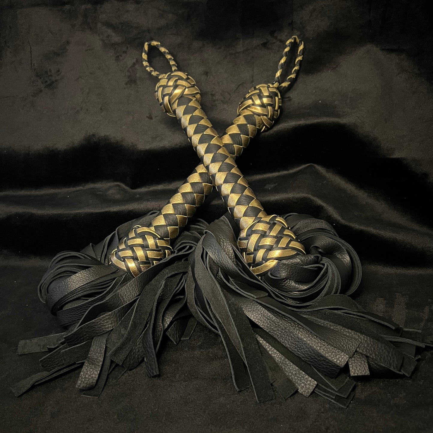 Medium Gold and Black Maestro Florentine Leather Flogger Set