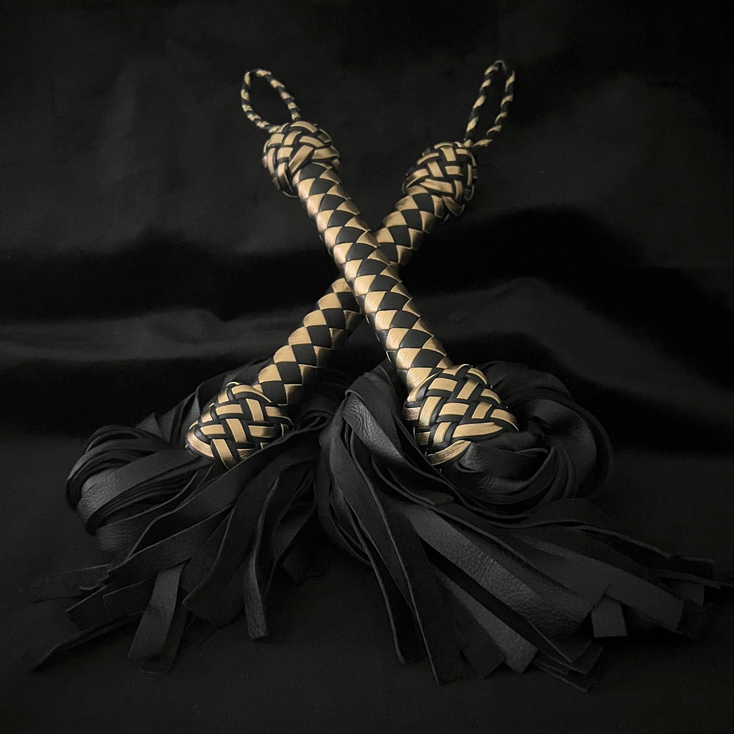 Medium Gold and Black Maestro Florentine Leather Flogger Set