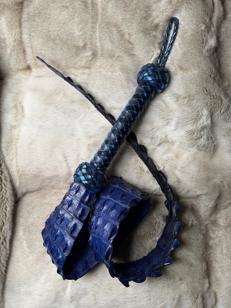 Blue crocodile leather CrocoDragon tail on fur, Collared Foxy