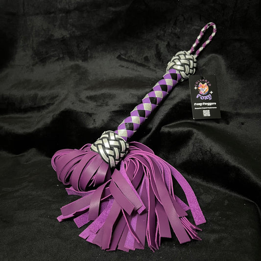 Medium Purple Nappa, Patent Black and Silver Check Cowhide Leather Flogger