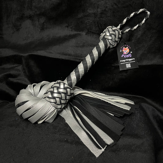 Medium Silver and Black Grunge Cowhide Leather Flogger