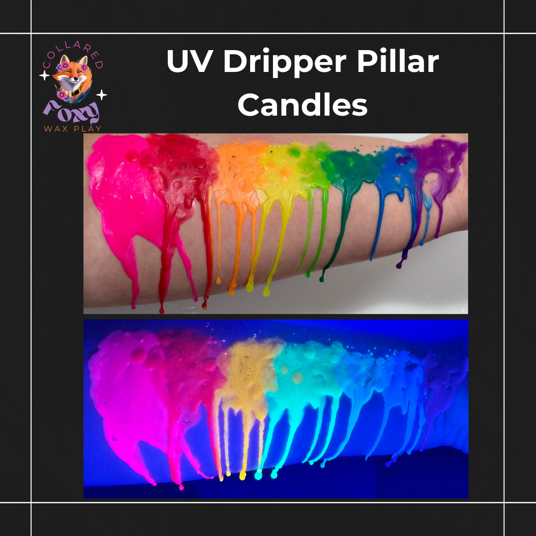 Rainbow Stripe UV Reactive Dripping Pillar Wax Play Candle