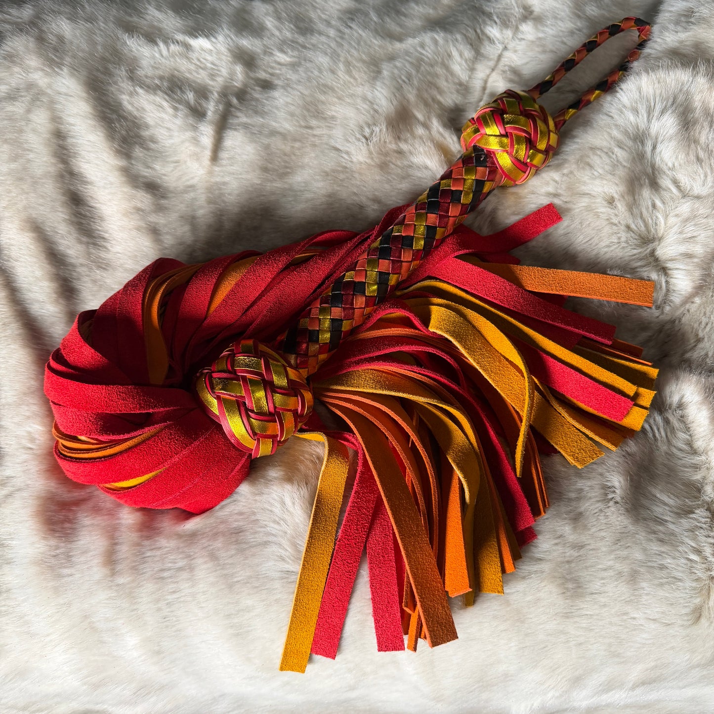 Firestarter | Red Orange Yellow Cowhide Suede Flogger