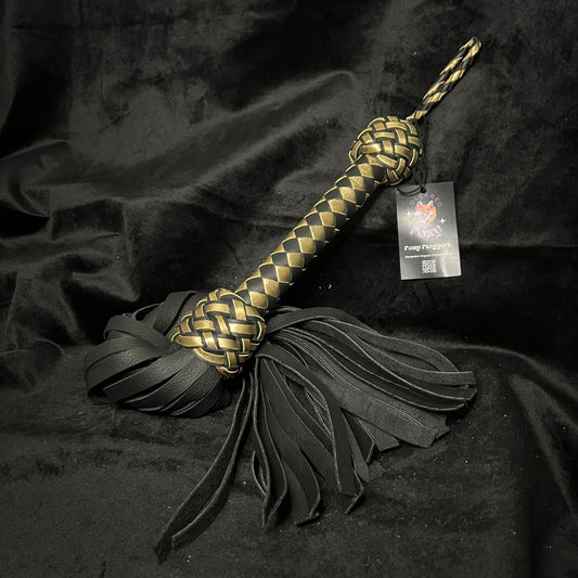 Medium Gold and Black Grunge Cowhide Leather Flogger