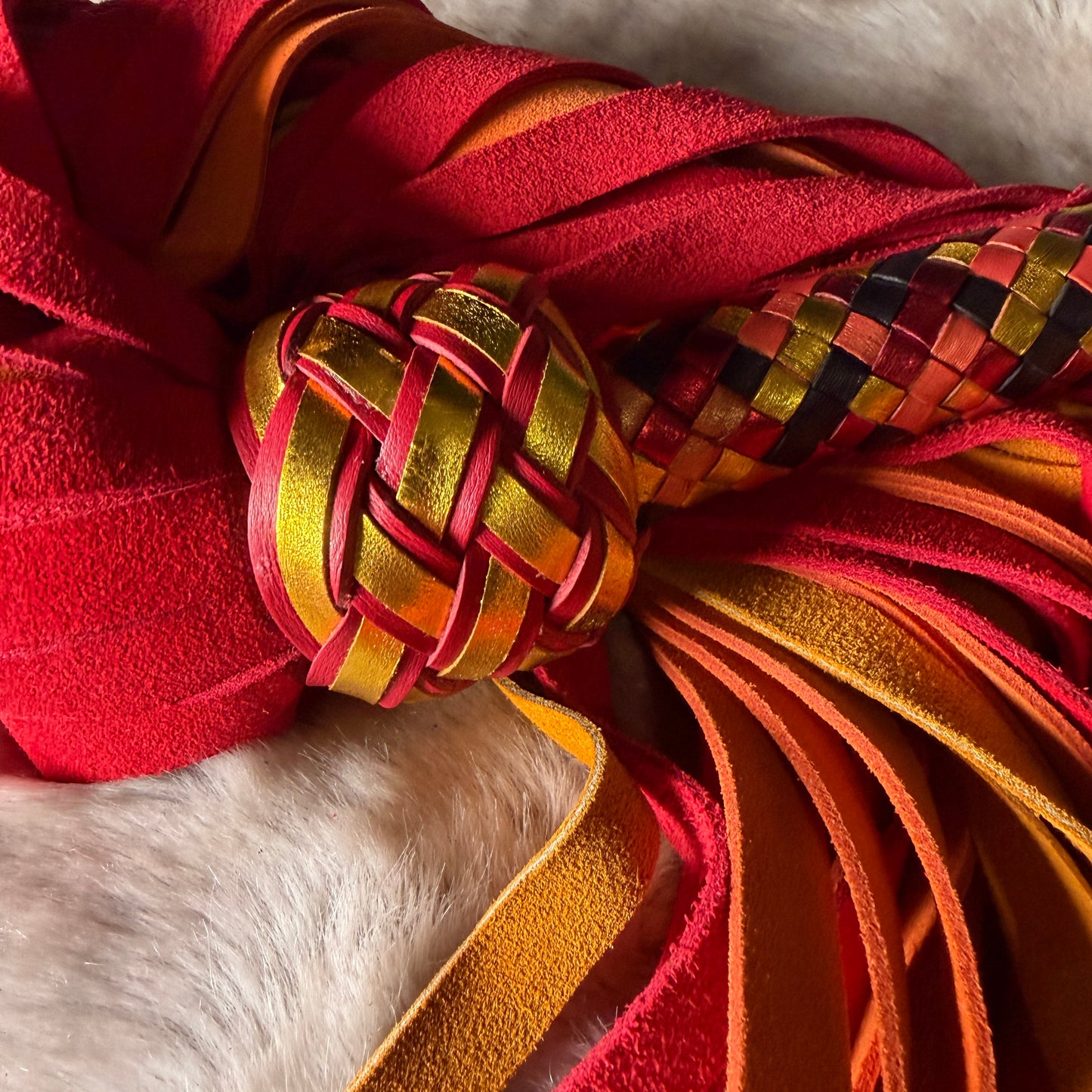 Firestarter | Red Orange Yellow Cowhide Suede Flogger