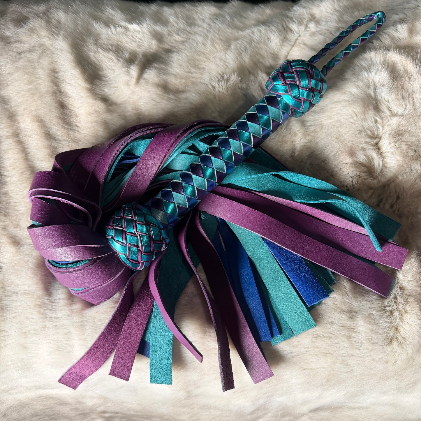 The Siren | Teal Purple Blue Cowhide Flogger