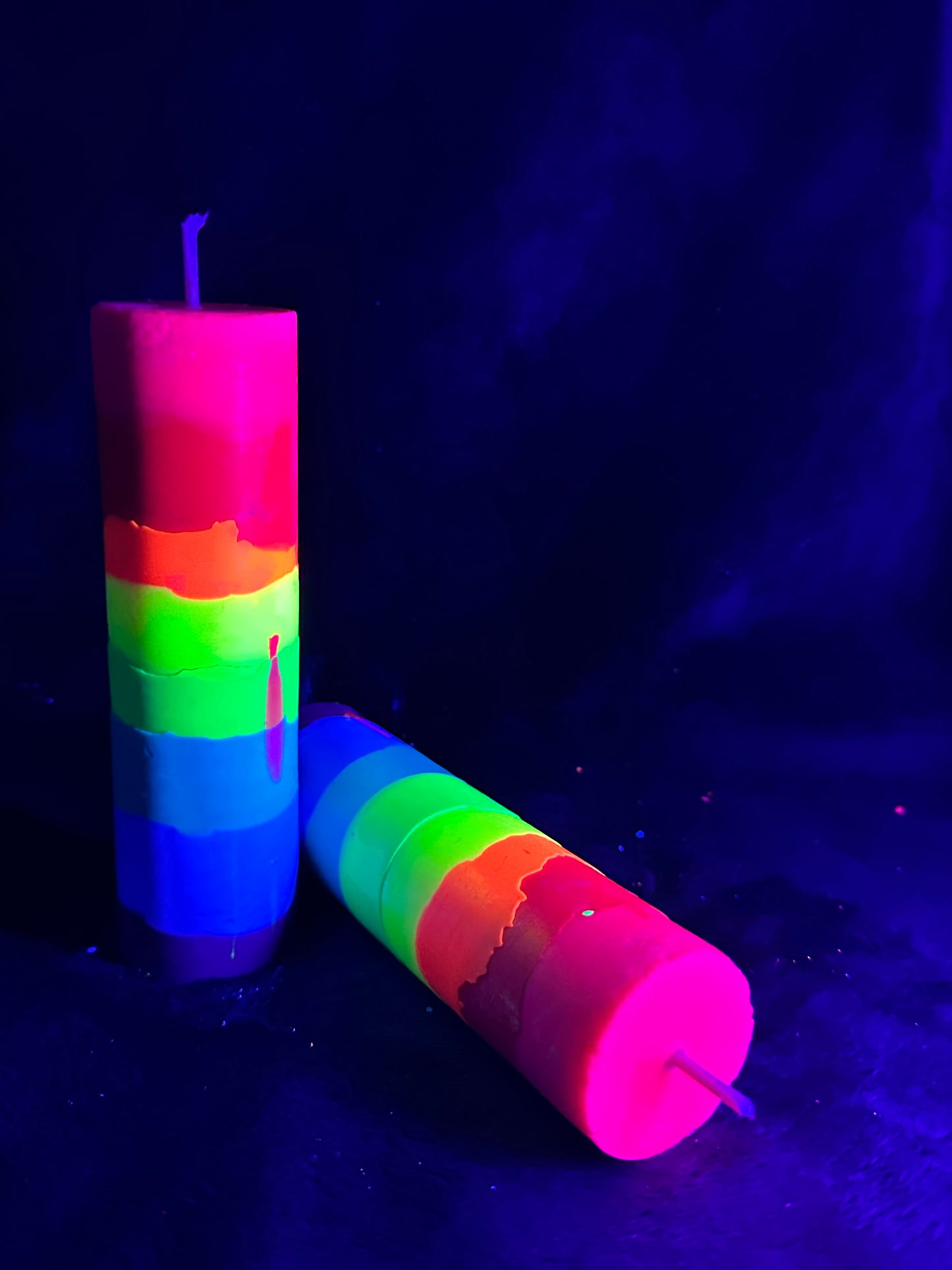 Rainbow Stripe UV Reactive Soy Pouring Pillar Wax Play Candle