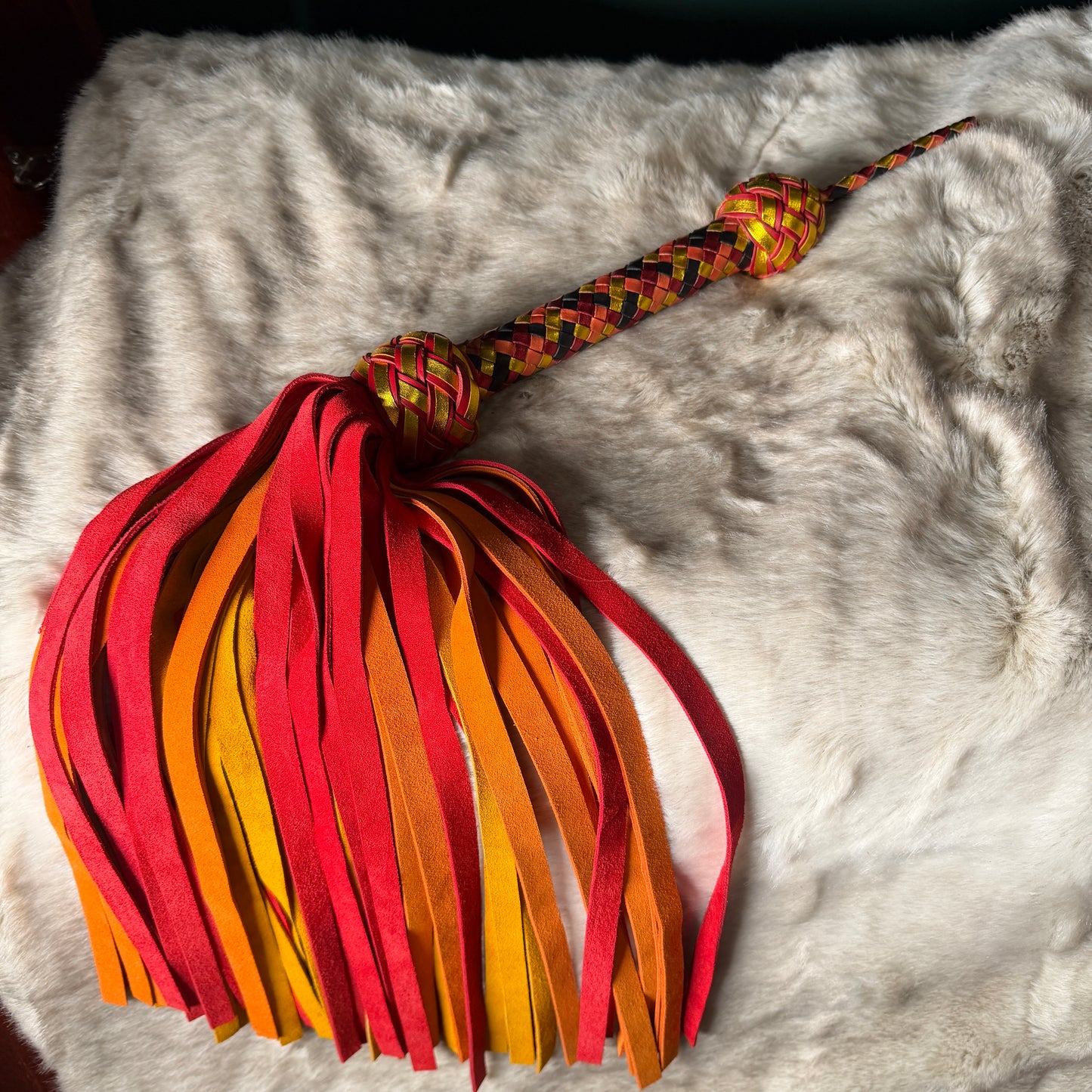 Firestarter | Red Orange Yellow Cowhide Suede Flogger