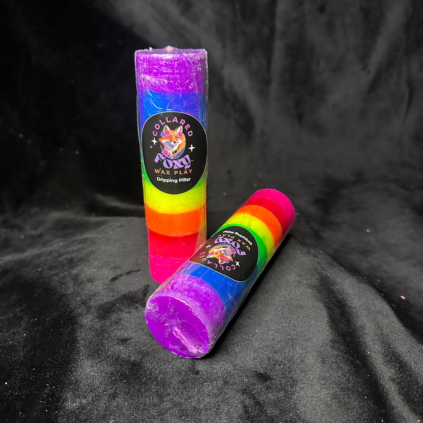 Rainbow Stripe UV Reactive Dripping Pillar Wax Play Candle