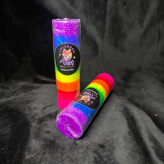 Rainbow Stripe UV Reactive Dripping Pillar Wax Play Candle