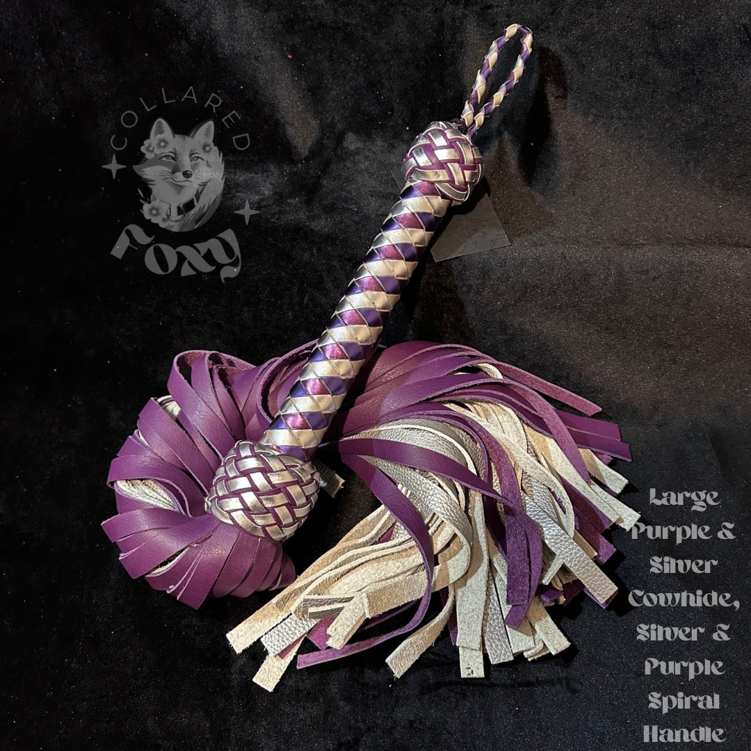 Large Purple and Silver Cowhide Leather Flogger