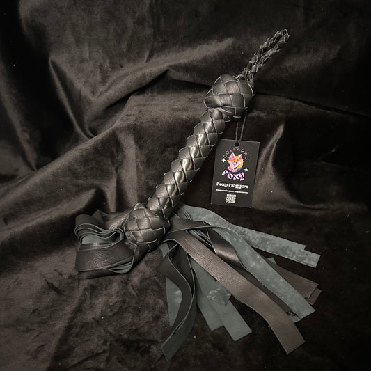 Small Black and Patent Black Sheep Leather Sensation Flogger