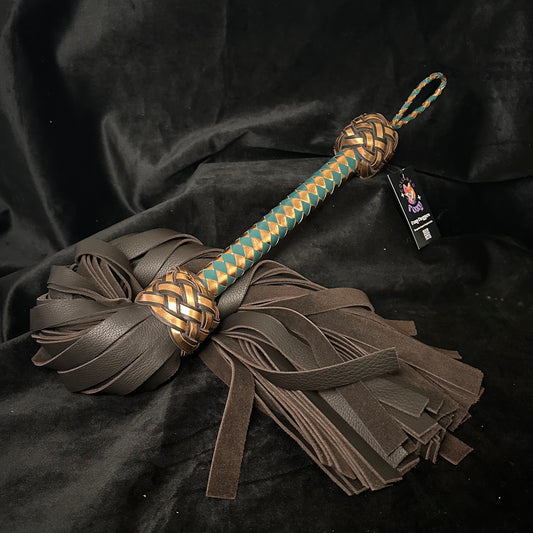 Whisky Room Collection - Extra Large Chocolate Floater, Copper and Green Cowhide Leather Flogger