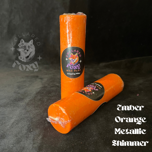 Ember Orange Metallic Shimmer Paraffin Dripping Pillar Wax Play Candle