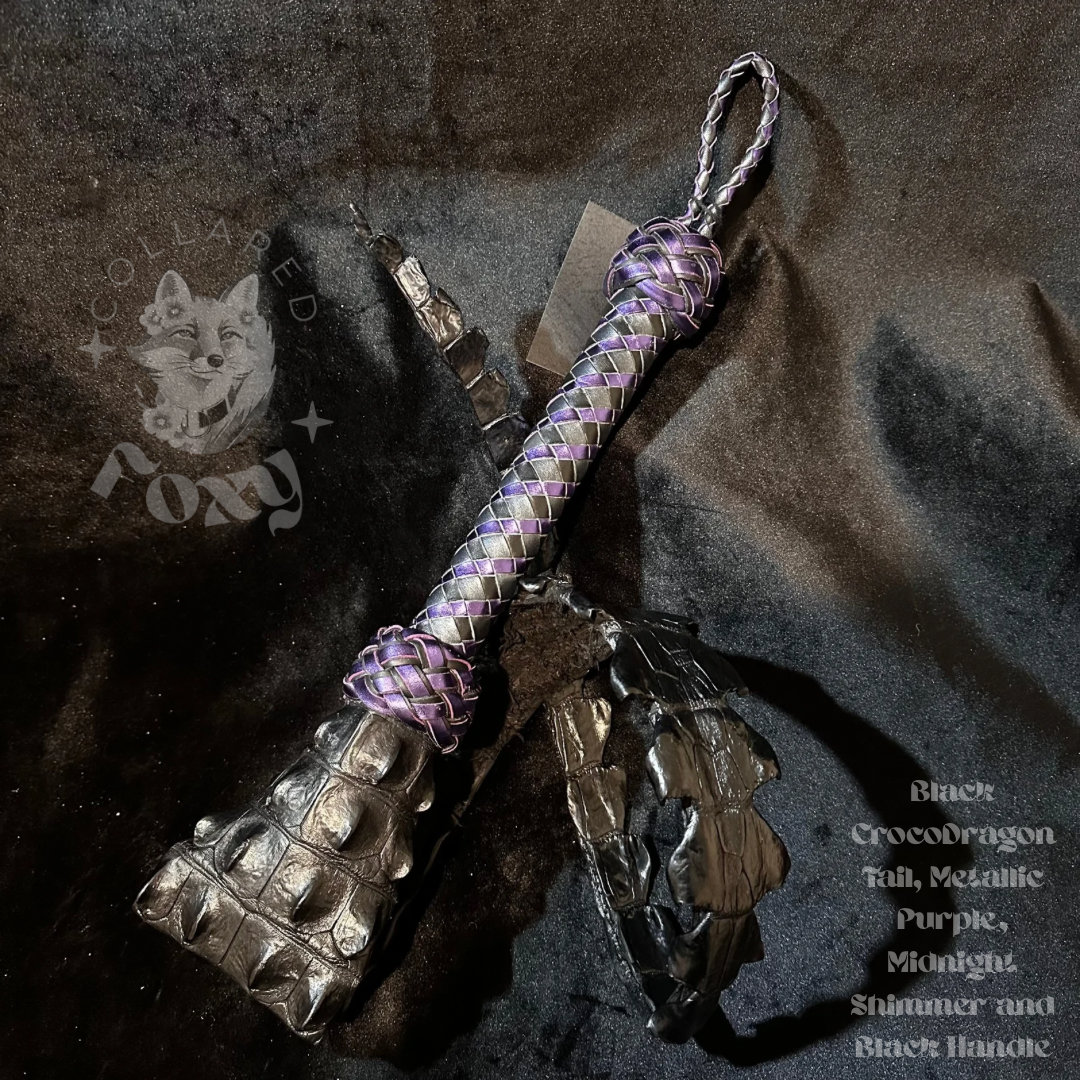 Black CrocoDragon Single Tail Whip - Metallic Purple, Midnight Shimmer & Black