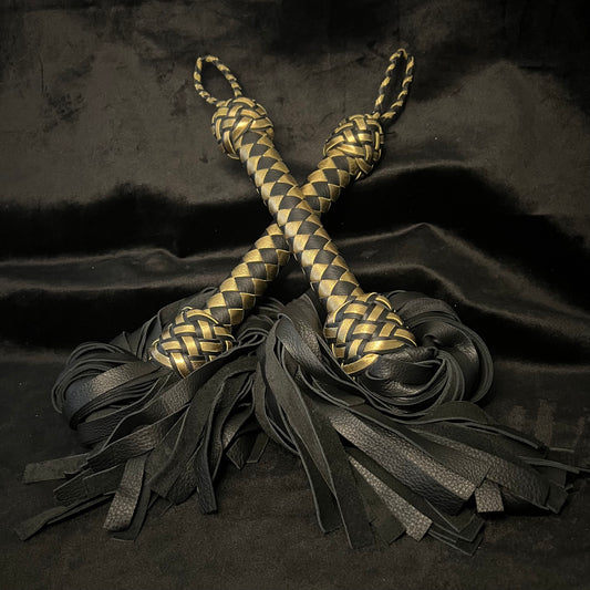Medium Gold and Black Maestro Florentine Leather Flogger Set